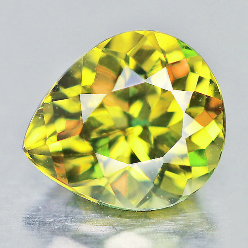 7x6 mm { 1.30 cts } Pear Excellent Rainbow Flash Natural AAA Canary Yellow Sphene { Flawless-VVS }--AAA Grade