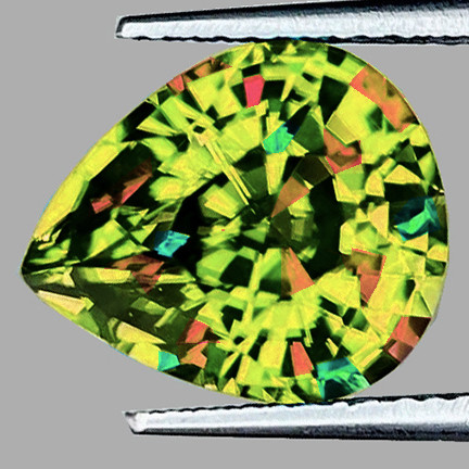 9x7 mm { 2.06 cts } Pear Excellent Rainbow Flash Intense Green Yellow Sphene Natural { Flawless-VVS }--AAA Grade