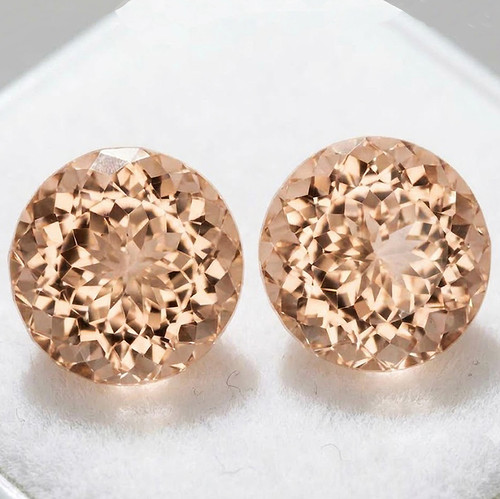 8.00 mm 2pcs { 4.08 cts } Round Brilliant Cut Extreme Brilliancy AAA Peach Pink Morganite Natural { Flawless-VVS }--AAA Grade