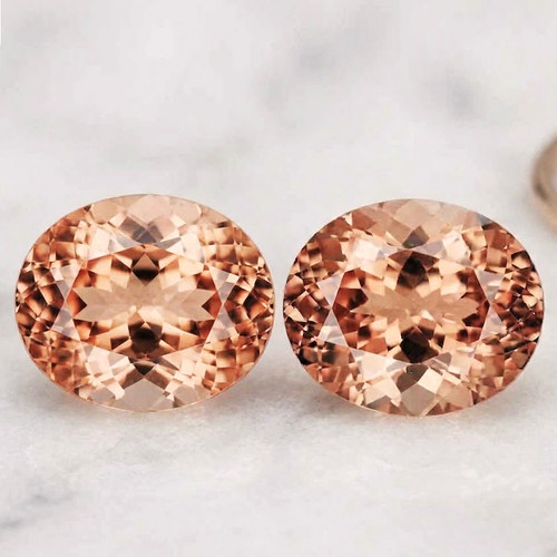 12x10 mm 2pcs { 8.49 cts} Oval Brilliant Cut Extreme Brilliancy Intense Peach Pink Morganite Natural [Flawless-VVS]--AAA Grade