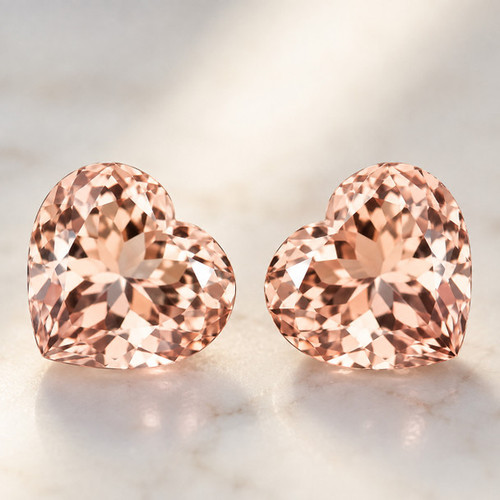 8.00 mm 2 pcs Heart Brilliant Cut Extreme Brilliancy AAA Peach Pink Morganite Natural [Flawless-VVS]--AAA Grade