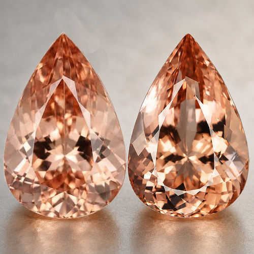 13x9 mm 2pcs { 7.79 cts } Pear Brilliant Cut Extreme Brilliancy Intense Peach Pink Morganite Natural [Flawless-VVS]--AAA Grade