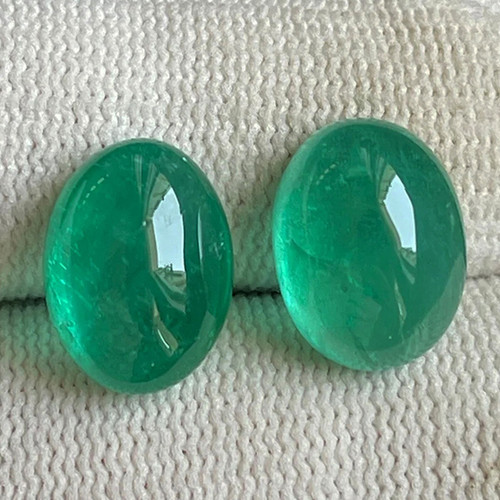 8x6 mm 2pcs { 2.98 cts } Oval Cabochon Cut Intense Blue Green Emerald Natural