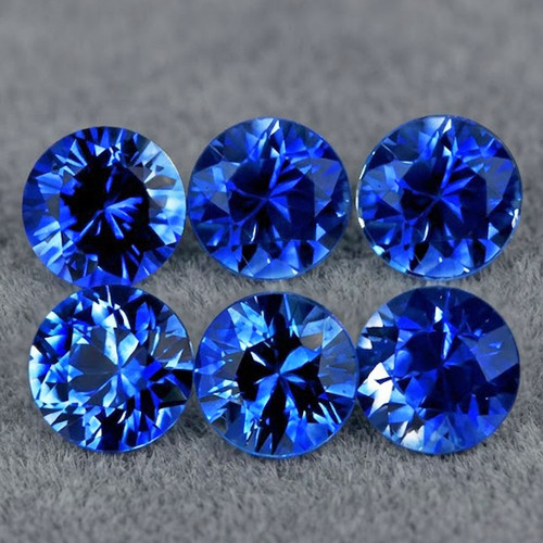 3.20 mm 6 pcs Round Machine Brilliant Cut AAA Fire Intense Blue Sapphire Natural {Flawless-VVS}--AAA Grade