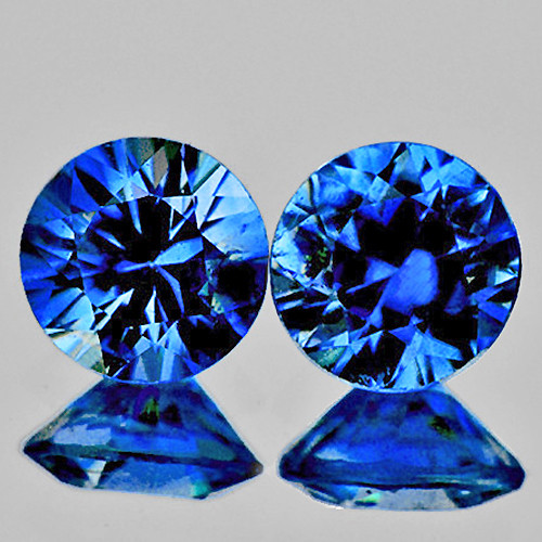 4.50 mm 2pcs Round Brilliant Cut Extreme Brilliancy Intense Blue Sapphire Natural { Flawless-VVS }--AAA Grade