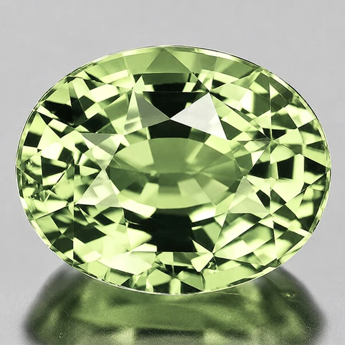 6.5x5 mm ( 1.00 cts ) Oval Machine Cut Extreme Brilliancy Natural Canary Green Chrysoberyl {Flawless-VVS}--AAA Grade