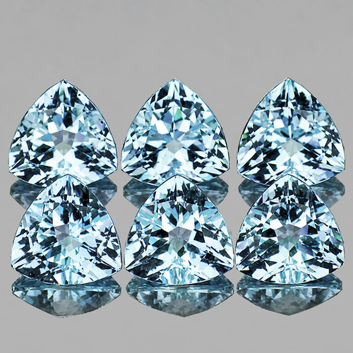 4.00 mm 6 pcs Trilliant Brilliant Cut Extreme Brilliancy Natural Blue Aquamarine {Flawless-VVS}