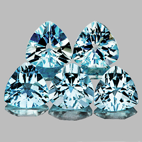 5.00 mm 5 pcs Trilliant Brilliant Cut Extreme Brilliancy Natural Blue Aquamarine {Flawless-VVS}