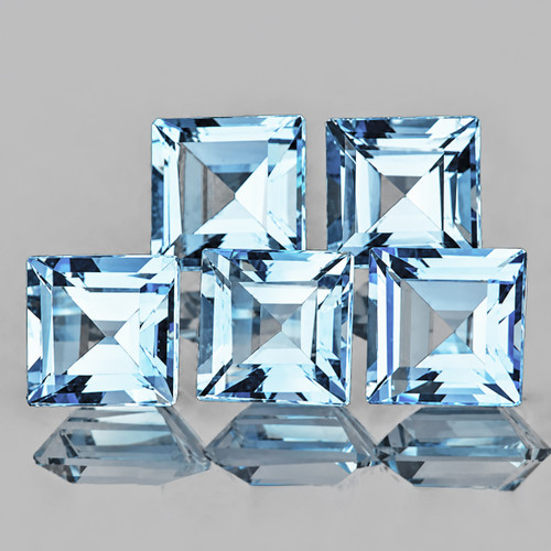 4.50 mm 5 pcs Square AAA Fire Natural Blue Aquamarine {Flawless-VVS}