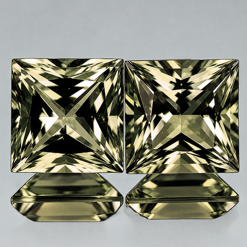 4.20 mm 2 pcs { 0.98 cts } Square Machine Princess Cut Extreme Brilliancy Natural Champagne Green Sapphire Madagascar {Flawless-VVS}--AAA Grade