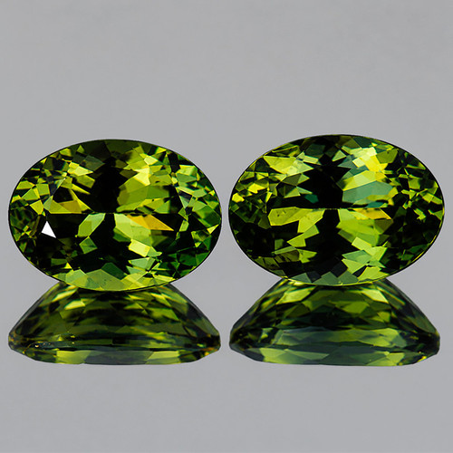 7x5 mm 2pcs Oval Brilliant Cut AAA Fire Natural Yellow Green Tourmaline {Flawless-VVS}