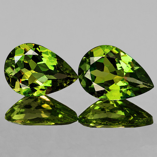 7x5 mm 2pcs { 1.08 cts} Pear Brilliant Cut AAA Fire Natural Forest Green Tourmaline {Flawless-VVS}