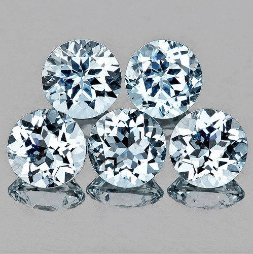 5.00 mm 5 pcs Round Brilliant Cut Extreme Brilliancy Natural Light Blue Aquamarine {Flawless-VVS}