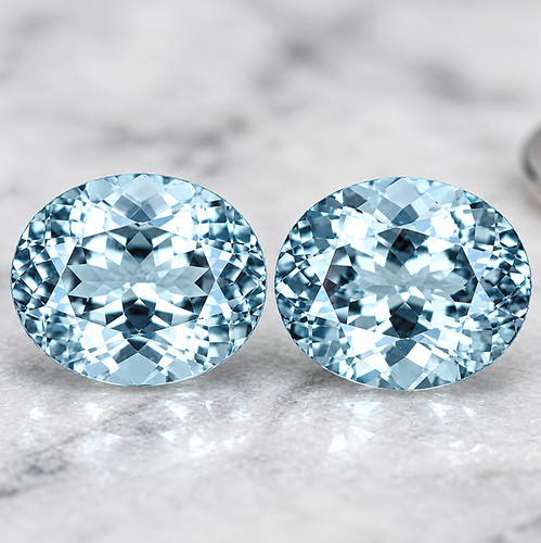12x10 mm 2pcs Oval Brilliant Cut Extreme Brilliancy Natural Brilliant Blue Aquamarine {Flawless-VVS}--AAA Grade