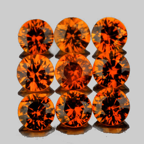 3.00 mm 9 pcs Round Diamond Cut Intense Mandarin Orange Spessartite Garnet Natural  {Flawless-VVS}