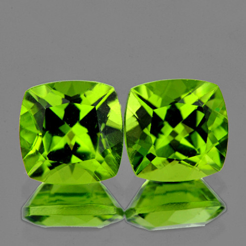 7.00 mm 2 pcs Cushion AAA Fire AAA Green Peridot Natural {Flawless-VVS}