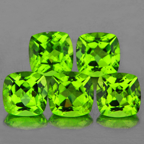 6.00 mm 5 pcs Cushion AAA Fire AAA Green Peridot Natural {Flawless-VVS}