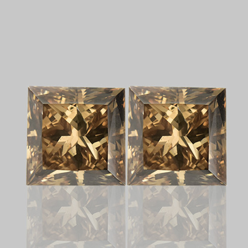 2.30 mm 2 pcs {0.17 cts} Square Princess Cut Bright Champagne Diamond Natural {VVS} AAA Grade