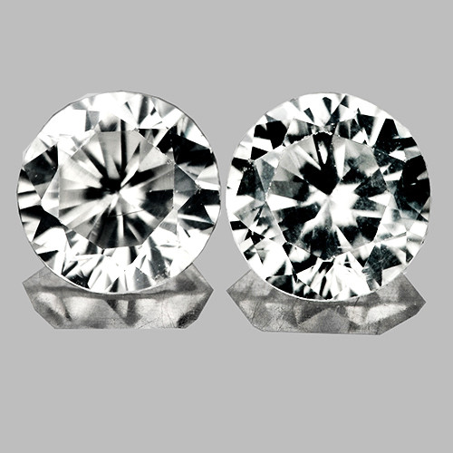 5.30 mm 2 pcs Round Brilliant Cut AAA Fire Natural Diamond White Zircon {Flawless-VVS1}--AAA Grade