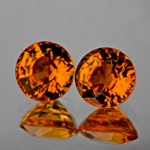 5.20 mm 2 pcs {1.26 cts} Round AAA Vivid Orange Yellow Tourmaline Mozambique Natural {Flawless-VVS1}