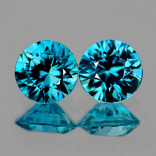 5.00 mm 2 pcs Round Diamond Cut Extreme Brilliancy Fire Intense AAA Blue Zircon {Flawless-VVS1)--AAA Grade