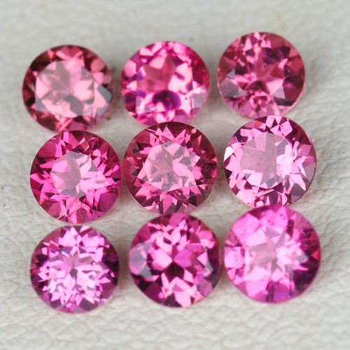 3.00 mm 9 pcs Round Brilliant Cut AAA Fire Natural Hot Pink Tourmaline {Flawless-VVS}--AAA Grade