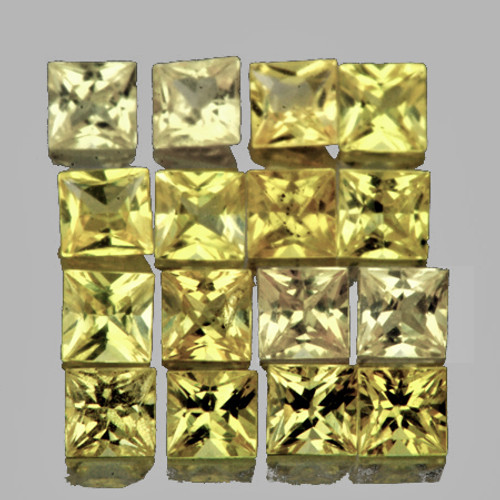 2.20mm 16 pcs {1.24 cts} Square Princess Cut AAA Fire Canary Yellow Sapphire Natural {Flawless-VVS)