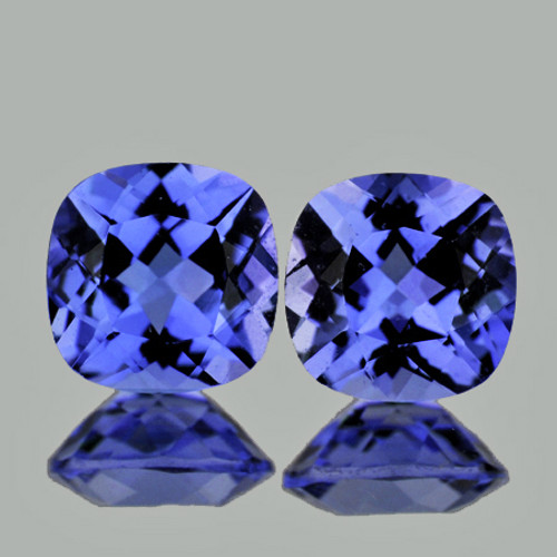 6.00 mm 2pcs {2.28 cts} Cushion AAA Fire Top Purple Blue Tanzanite Natural {Flawless-VVS1}--AAA Grade