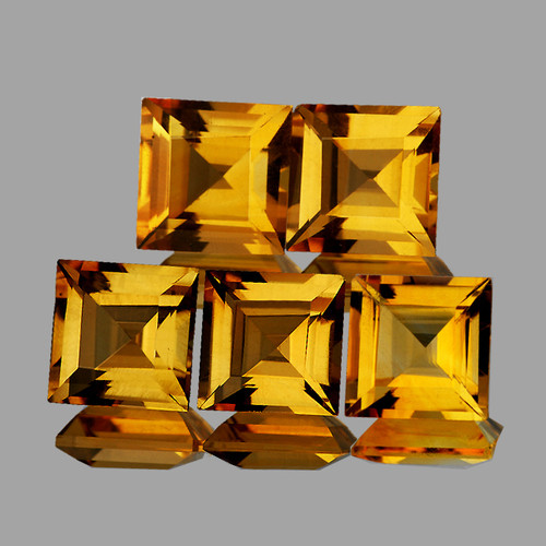 6.00 mm 5 pcs Square AAA Fire Intense AAA Golden Yellow Citrine Natural (Flawless-VVS}--AAA Grade