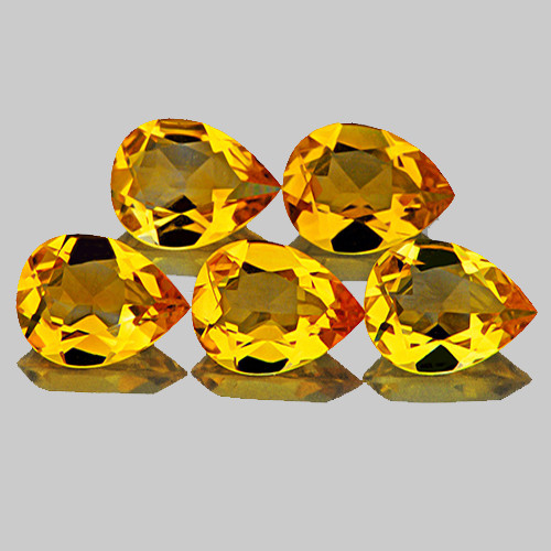 8x6 mm 5 pcs Pear AAA Fire AAA Golden Yellow Citrine Natural (Flawless-VVS}