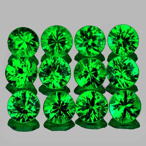 2.50 mm 12 pcs Round Brilliant Cut AAA Fire Emerald Green Tsavorite Garnet Natural {Flawless-VVS}--AAA Grade