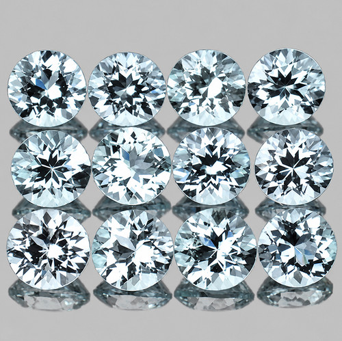 2.80 mm 12 pcs Round AAA Fire Natural Light Blue Aquamarine {Flawless-VVS}