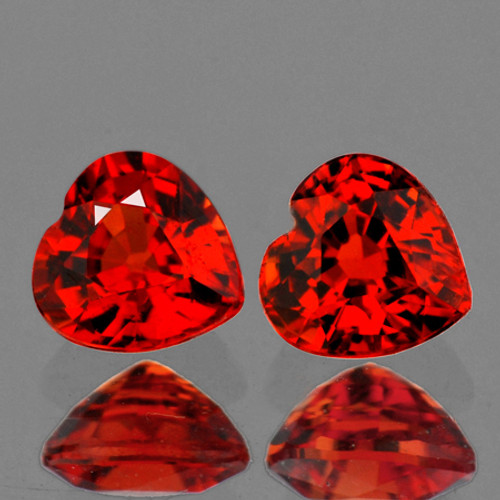 4.00 mm 2 piece Heart AAA Fire Intense Orange Red Sapphire Natural {Flawless-VVS}--AAA Grade