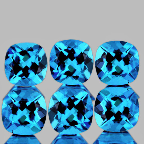 5.00 mm 6 pcs Cushion Best Sparkling Natural Swiss Blue Topaz {Flawless-VVS1}