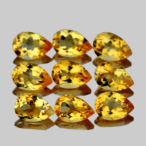 7x5 mm 9 pcs Pear AAA Fire Top Golden Yellow Citrine Natural  {Flawless-VVS1}