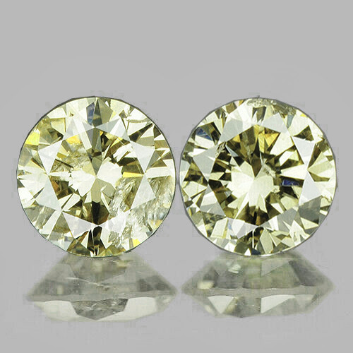 4.30 mm 2pcs {0.66 cts} Round Extreme Brilliancy Natural Yellow White Diamond (Color M)