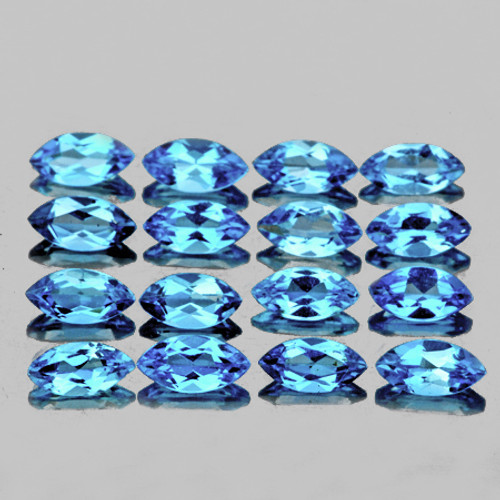 4x2 mm 25 pcs Marquise AAA Fire Natural Swiss  Blue Topaz {Flawless-VVS1}