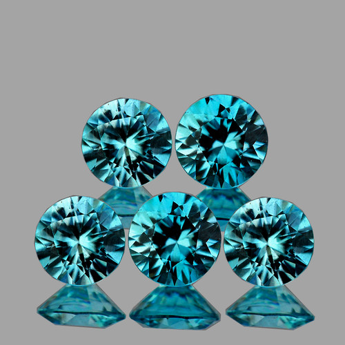 4.50 mm 5 pcs Round Brilliant Cut Extreme Brilliancy Intense Blue Zircon Natural {Flawless-VVS}