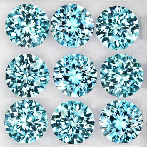 3.00 mm 9 pcs Round Machine Brilliant Cut Extreme Brilliancy Natural Blue Zircon {Flawless-VVS1}