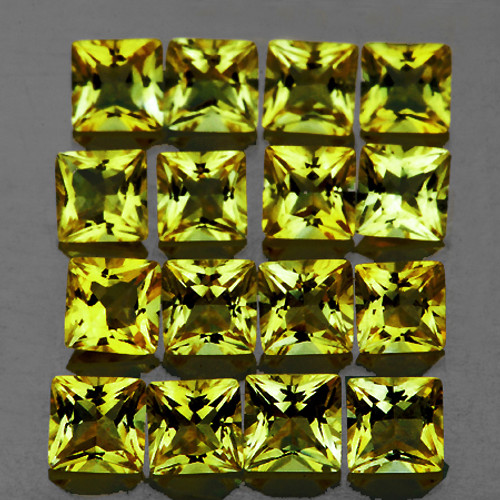 3.20 mm 20 pcs {3.03 cts} Square Princess Cut AAA Fire Lemon Yellow Tourmaline Mozambique Natural  {Flawless-VVS}