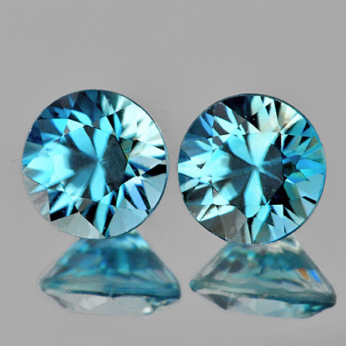 5.30 mm 2 pcs Round Brilliant Cut Extreme Brilliancy Fire Natural Blue Zircon {Flawless-VVS)