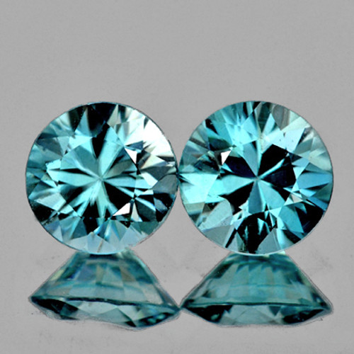 4.80 mm 2 pcs Round Brilliant Cut Extreme Brilliancy Fire Natural Blue Zircon {Flawless-VVS)