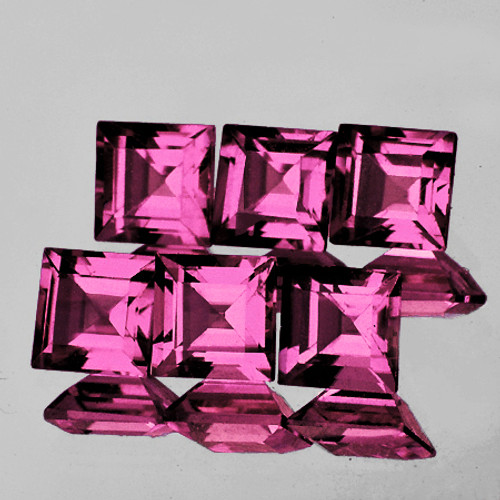 4.00 mm 6 pcs Square Machine Cut Intense Pink Tourmaline Natural {Flawless-VVS1}--AAA Grade