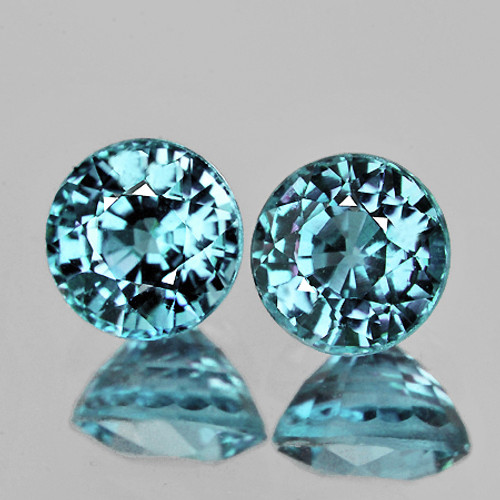 5.00 mm 2 pcs Round AAA Fire Natural Electric Blue Zircon {Flawless-VVS1}