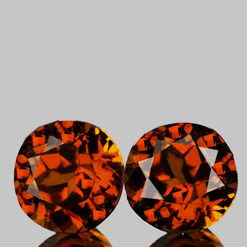 6.00 mm 2 pcs {2.01 cts} Round Brilliant Cut AAA Fire Cognac Orange Mali Garnet Natural {Flawless-VVS}