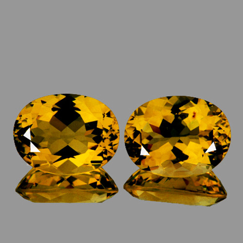 16x12 mm 2 pcs Oval AAA Fire Intense Golden Yellow Citrine Natural {Flawless-VVS1}--AAA Grade