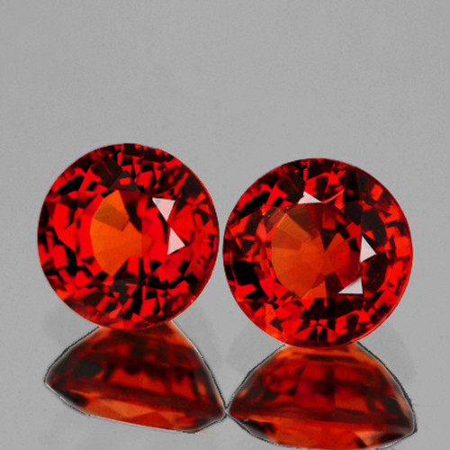 5.30 mm 2 pcs {1.55 cts} Round AAA Fire Natural Mandarin Red Orange Spessartite Garnet { Flawess-VVS}