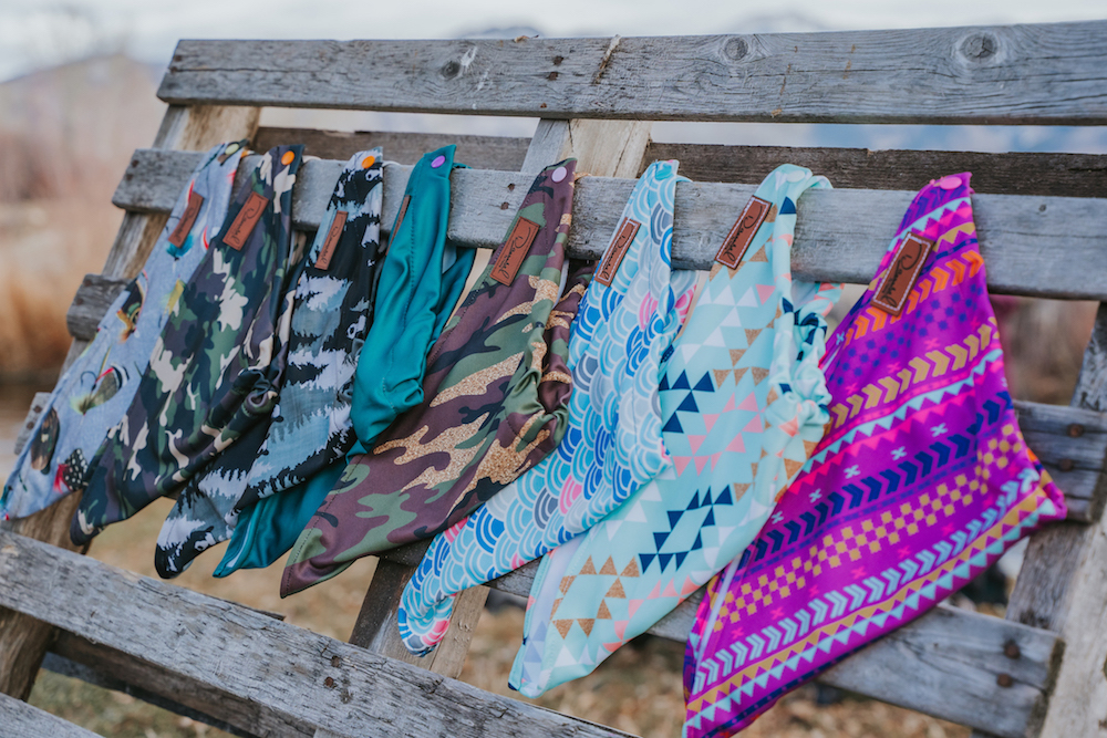 Damsel snoods hanging on a wooden pallet. 