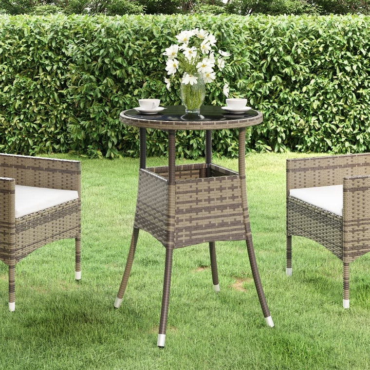  Patio Table 23.6"x29.5" Tempered Glass and Poly Rattan Gray A949-310600