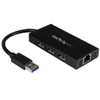 Startech.Com 3-Port Portable Usb 3.0 Hub Plus Gigabit Ethernet - Aluminum With Built-In Cable St3300Gu3B